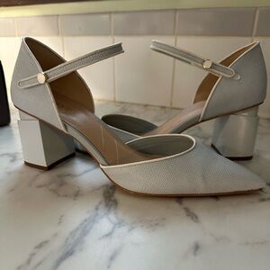 Franco Sarto Gray Heels with Pointed Toe and Ankle Strap